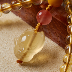 Carved Fox Pendant in Yellow Citrine Phone Chain