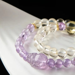 Amethyst Pixiu Bracelet with Citrine Double Wrap Fortune Bracelet