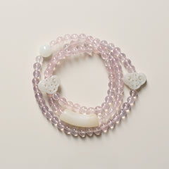 Classical Beauty Natural Pink Rose Quartz & White Hetian Jade Bracelet/Necklace