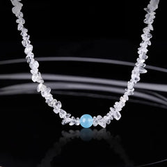 Clear Quartz Necklace with Aquamarine Bead