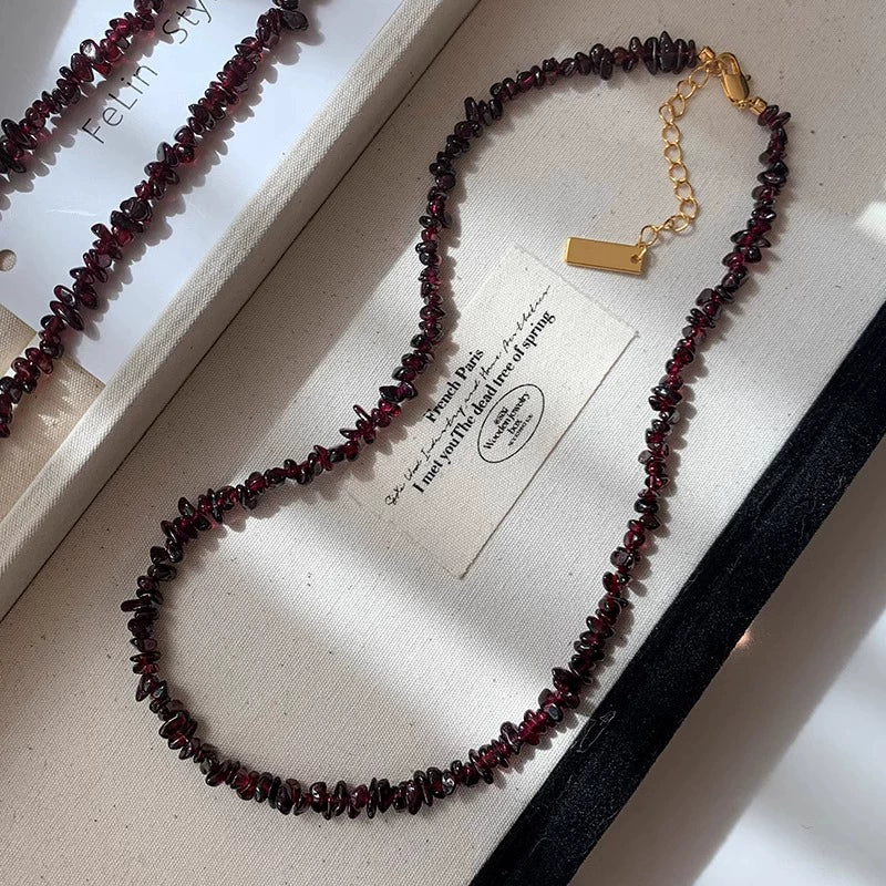 Irregular Garnet Beaded Necklace
