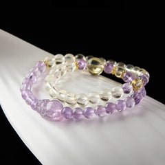 Amethyst Pixiu Bracelet with Citrine Double Wrap Fortune Bracelet