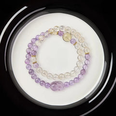 Amethyst Pixiu Bracelet with Citrine Double Wrap Fortune Bracelet
