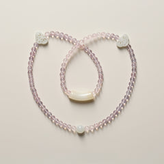 Pink Rose Quartz & White Hetian Jade Bracelet
