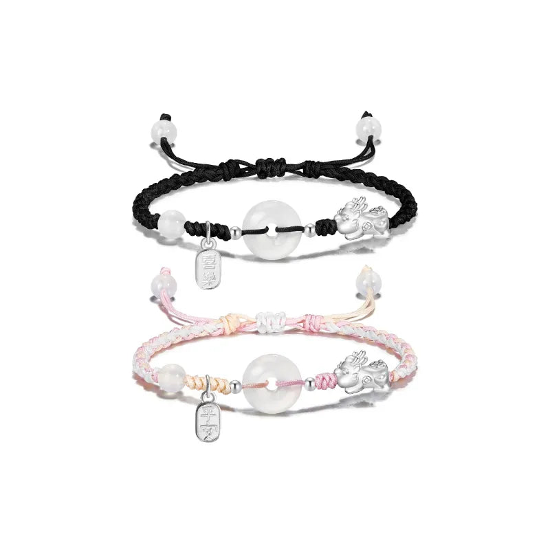 Silver Pixiu and Agate Peace Knot Bracelet