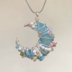 Wire-Wrapped Moon Shape Aquamarine Necklace