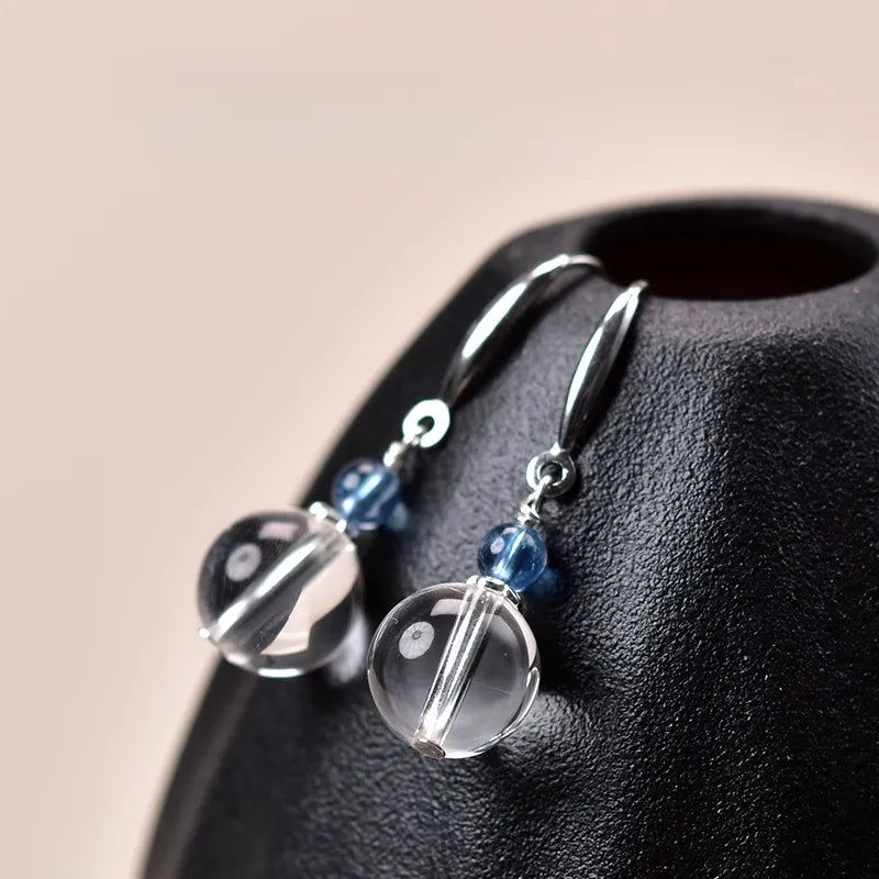 10mm White Crystal Aquamarine Earrings