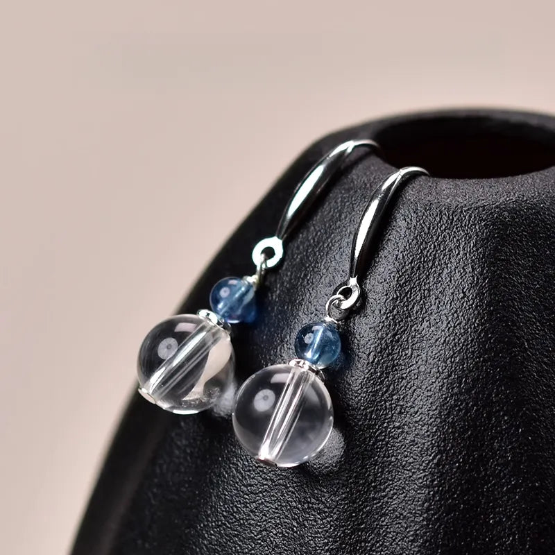 10mm White Crystal Aquamarine Earrings